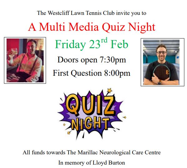 Quiz Night in memory of Lloyd Burton Westcliff Lawn Tennis Club